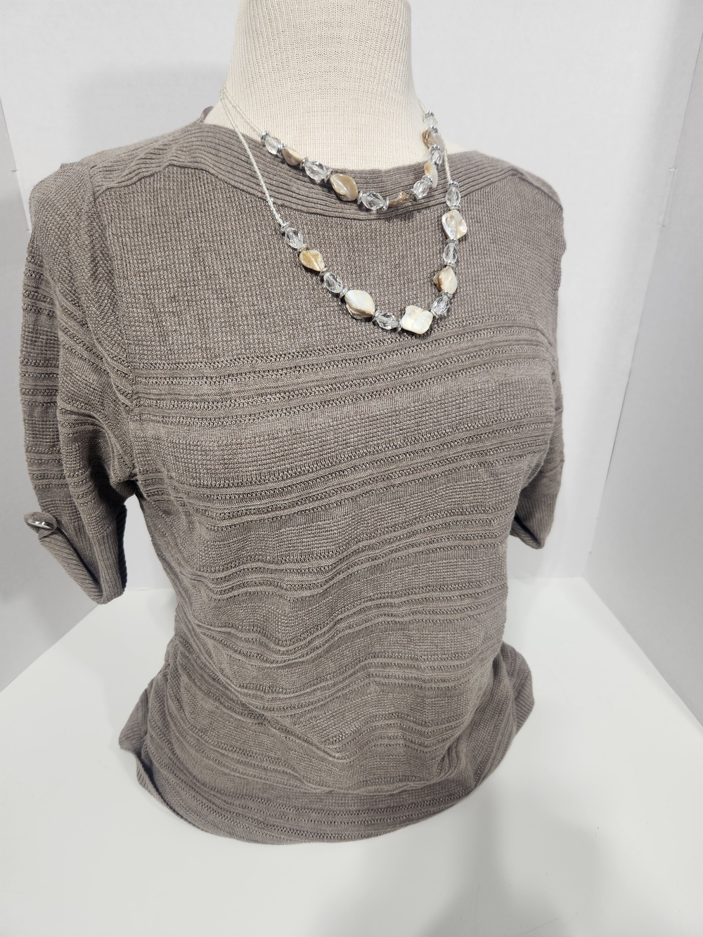 Apt. 9 Taupe Textured Knit Short-Sleeve Top With Necklace